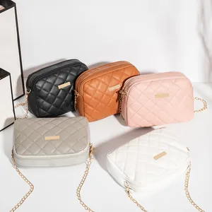 Sac Bandoulière Matelassé À Losanges Pour Femme Cuir PU Chaîne Double Fermeture Éclair Petit Sac Carré Mode Casual
