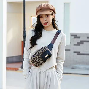 Fashion Women Leopard Print PU Leather Waist Bag Square Circle Pattern Fanny Pack Crossbody Chest Bag With Adjustable Strap