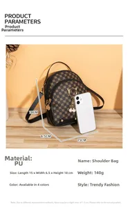 Detailed view of mini PU leather backpack with cat ear ring, pearl tassel and 15x6.5x18CM size