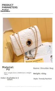 Spécifications détaillées de taille du sac à bandoulière blanc brodé avec serrure ronde