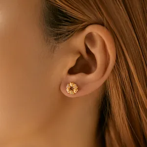 18K gold plated brass heart-shaped hoop earrings with shimmering zircon stones