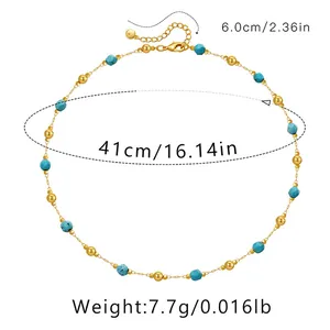 Detail van de turquoise kralenketting met 41cm lengte en 6cm verlengketting maten