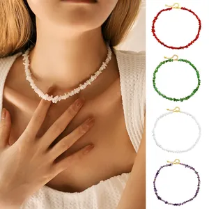 Boheemse Natuursteen Grind Ketting Voor Vrouwen Onregelmatige Handgeweven Sleutelbeen Ketting Met Verguld Koperen Legering Sieraden