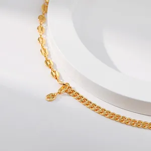Schicke 18K vergoldete Messingkette mit Schweinenasen-Anhänger und kubanischem Glieder-Stil