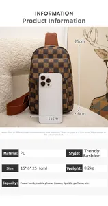 Spécifications de taille pour le sac de poitrine à carreaux avec dimensions 15x6x25cm
