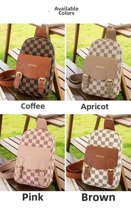 Four color options of retro crossbody chest bags with double buckle and letter pattern