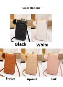 Vertical quilted phone crossbody bag in black white brown apricot and pink colors