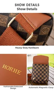 Detailed view of checkered crossbody bag with gold hardware and magnetic snap closure