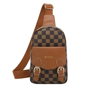 Sac de poitrine classique à carreaux avec bandoulière réglable et boucles en métal