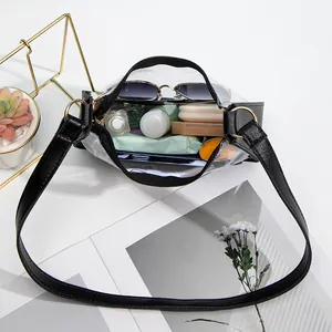 Sac à bandoulière en PVC transparent avec bordure noire et fermeture éclair chic