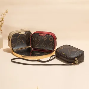 Γυναικεία Ρετρό Τσάντα Crossbody από Συνθετικό Δέρμα Vintage Τυπωμένο Μονόγραμμα Γραμμάτων Μικρή Τετράγωνη Τσάντα Ώμου με Φερμουάρ Πολλαπλών Στρωμάτων