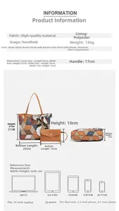 Detailed dimension chart of cube embroidery tote bag and matching mini pouch