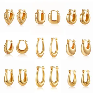 Orecchini in Rame Placcati Oro 18K Con Motivi a Stella E Cuore Orecchini Geometrici a U Spessi Con Zirconia Cubica Gioielli Da Donna