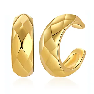 Boucles d'oreilles ear cuff en or 18K à motif matelassé en forme de C pour femmes sans perçage