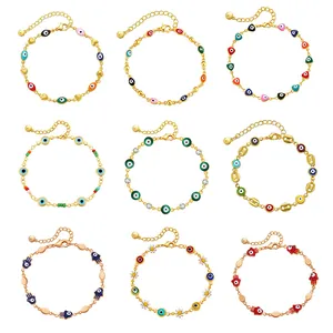 Handmade 18K gold plated Evil Eye and Hamsa beaded bracelets set for modern fashion