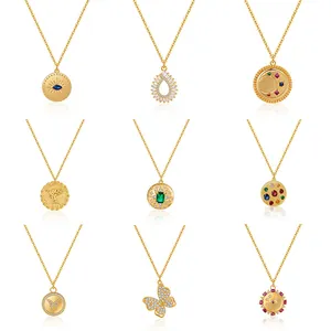 Collier Pendentif En Alliage De Cuivre Plaque Or Zirconia Pour Femmes Elégant Papillon Mauvais Oeil Lune Etoile Ange Piece Chaine Clavicule Bijoux