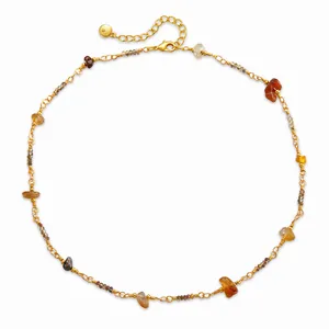 Bohemian handmade 18K gold plated necklace with natural colorful gemstones and beads