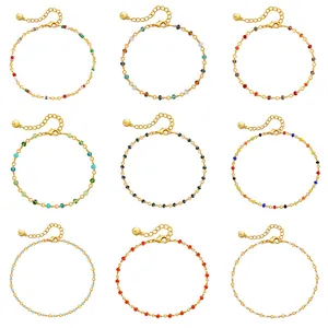 Boho 18K Vergoldetes Messing Armband Für Damen Handgefertigt Bunte Perlen Zirkonia Geometrischer Charm Gliederkette Mode Täglich Schmuck
