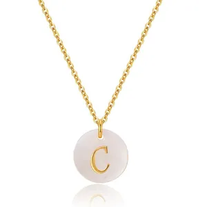 Collier minimaliste plaqué or 18 carats avec pendentif en nacre et lettre C