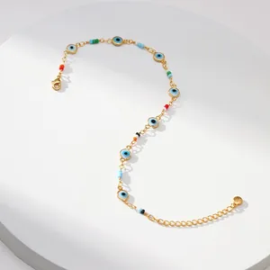 Bracelet de cheville Evil Eye exotique plaqué or 18K avec chaîne perlée colorée