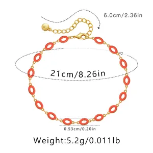 Detailansicht der bunten Emaille-Fußkette mit Maßen 21 cm plus 6 cm Verlängerungskette