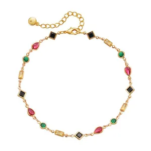 Chic gold-plated anklet featuring mixed-color glass gemstones for summer beach vacations