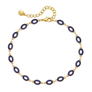 Goldenes Fußkettchen mit blauen Emaille-Ovals und Karabinerverschluss