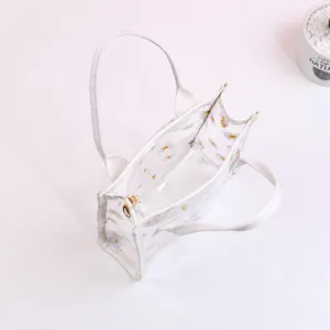Transparente PVC-Handtasche mit Gänseblümchen-Print und geräumigem Hauptfach