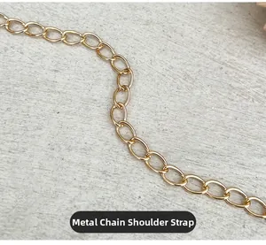 Detail shot of the polished light gold hardware chain strap for women shoulder bags