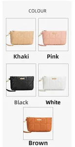Mini handbag display in khaki pink black white and brown colors with quilted pattern