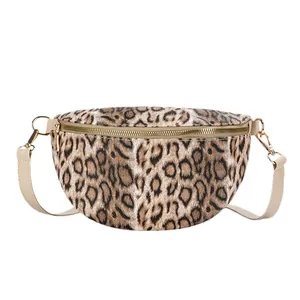 Fashionable leopard print waist bag for women with golden zipper and adjustable strap