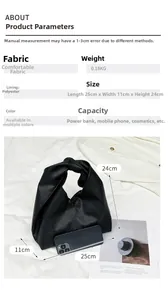Detailed infographic of a black pleated hobo bag showing dimensions and product parameters