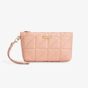 Rosa gesteppte Damen-Miniband mit Dreiecksnaht und goldenen Metallelementen Handgelenktasche