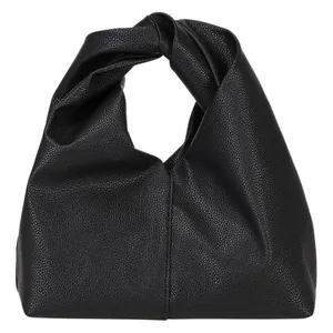 Minimalist black knot handle dumpling bag with premium lychee texture soft PU leather