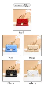 Detailed color selection of glossy V-pattern chain handbags with gold push-lock closure