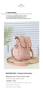 Pink mini crossbody phone bag with M-letter pattern and detailed size dimensions