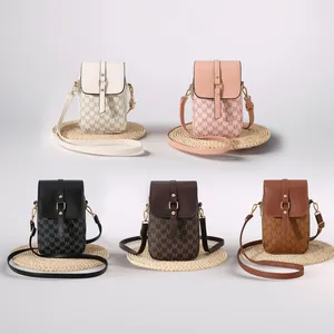 Women Retro M Letter Print Crossbody Mobile Phone Bag PU Leather Flap Small Square Bag Adjustable Fashion Shoulder Bag
