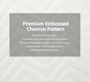 Detailed macro view of white leather material featuring wave-shaped quilted embroidery stitches
