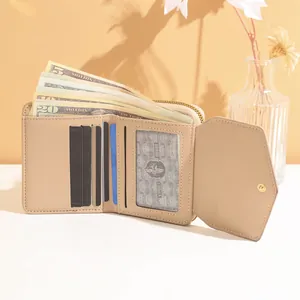 Three-fold short faux leather wallet for women with multi-card slots and coin pocket