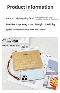 Specifiche dimensionali per pochette intrecciata beige con cinturino marrone e dettagli dorati