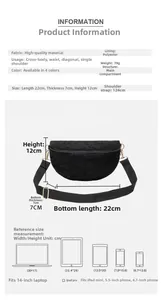 Detailed size chart and specifications for the plush crossbody bag with dimensions