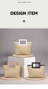 Detailed weave of fashion straw handbags with stylish cutout handles and leather trim