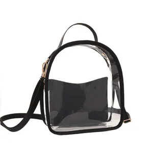Mini zaino trasparente in PVC con bordi neri e pochette interna rimovibile