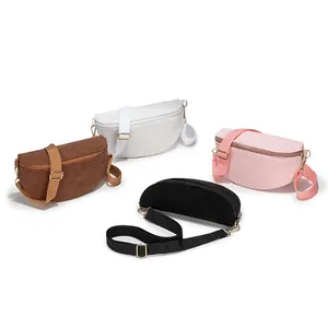 Women's Corduroy Half Moon Chest Bag Solid Color Large Capacity Waist Bag With Adjustable Strap Fashion Crossbody Pack