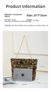 Specifiche dettagliate sulle dimensioni della borsa a tracolla con paillettes dorate