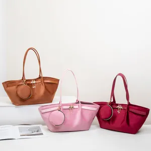 Vintage Women Suede Fabric Tote Bag Large Capacity Shoulder Bag And Circular Coin Purse Magnetic Buckle Fashion Handbag