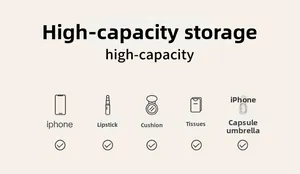 Detalle de gran capacidad para teléfono inteligente, labial y paraguas en la cartera larga