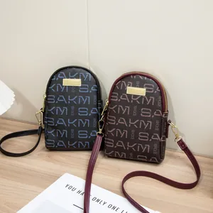 Chic SAKM crossbody phone bag with trendy letter print and metallic hardware details
