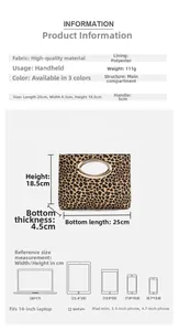 Tabella taglie dettagliata per borsa a mano leopardata con dimensioni 25x18,5x4,5cm