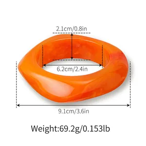 Detailed product dimensions for the orange marbled acrylic thick open bangle bracelet